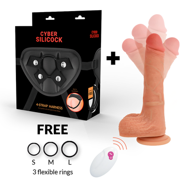 Imbracatura Realistica per Dildo Cybersilicoock con Telecomando e Anelli in Silicone